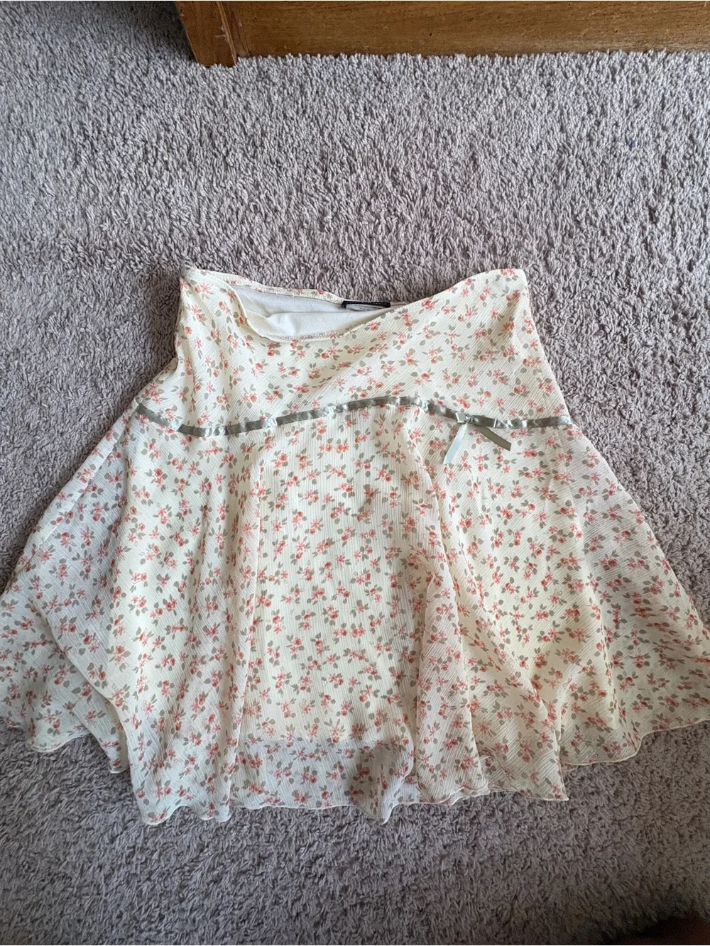 Byer California Cream Skater Skirt with Pink Floral Print